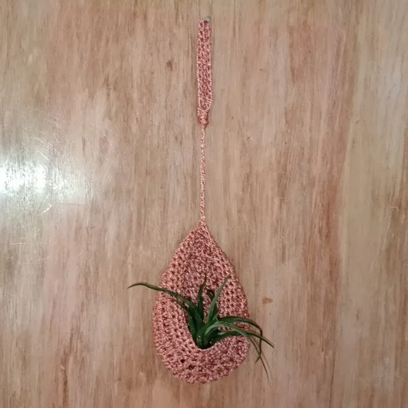 Air Plant Hanger Basket, Orange, Crocheted, Boho Style, Pre-owned - Picture 3 of 7